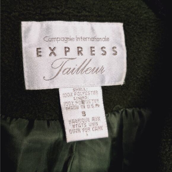 VTG 90s Express Tailleur Compagnie Cropped Blazer Jacket S Bottle Green Fleece - Picture 3 of 11